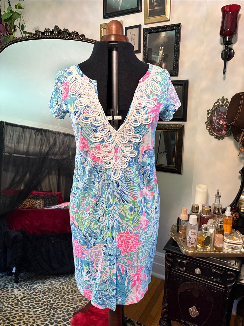 Lilly Pulitzer Blue, Pink & Green Floral V-Neck Swim Cover-Up